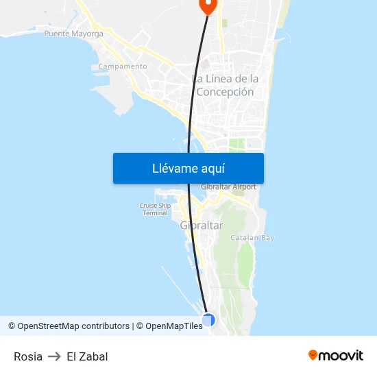 Rosia to El Zabal map