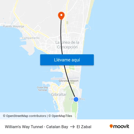 William's Way Tunnel - Catalan Bay to El Zabal map