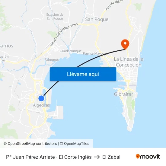 Pº Juan Pérez Arriate - El Corte Inglés to El Zabal map
