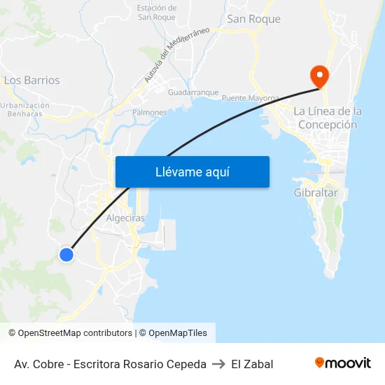 Av. Cobre - Escritora Rosario Cepeda to El Zabal map