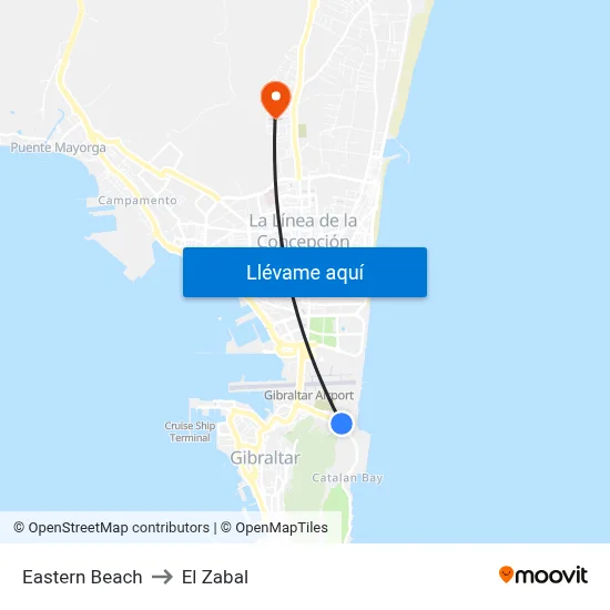 Eastern Beach to El Zabal map