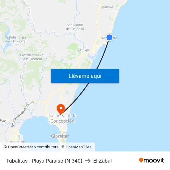 Tubalitas - Playa Paraíso (N-340) to El Zabal map