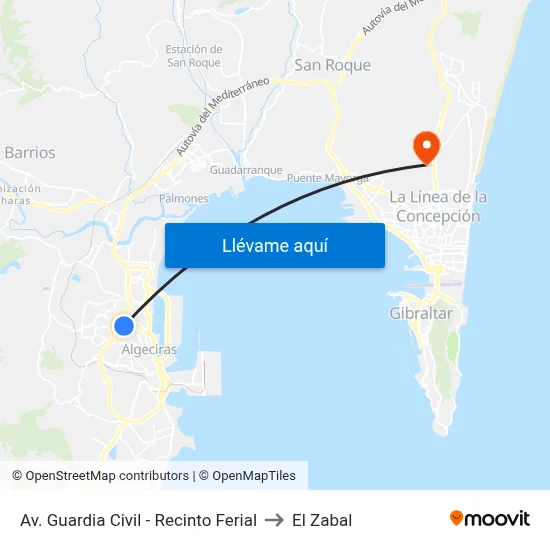Av. Guardia Civil - Recinto Ferial to El Zabal map
