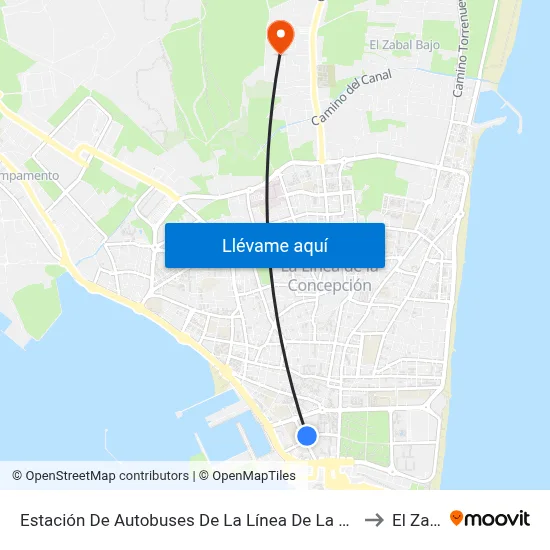 Estación De Autobuses De La Línea De La Concepción to El Zabal map