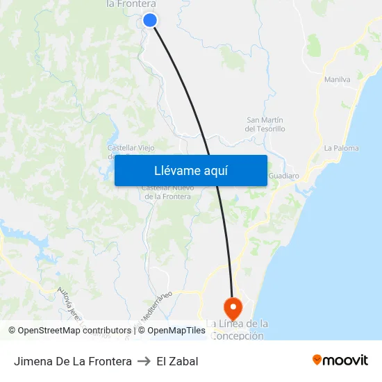 Jimena De La Frontera to El Zabal map