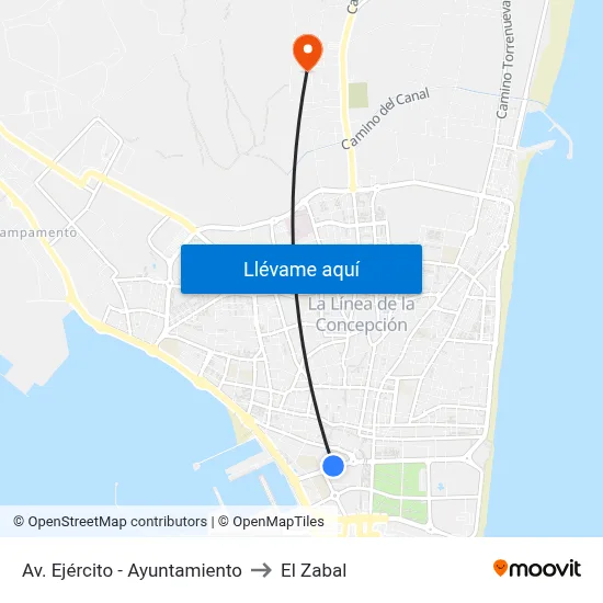 Av. Ejército - Ayuntamiento to El Zabal map