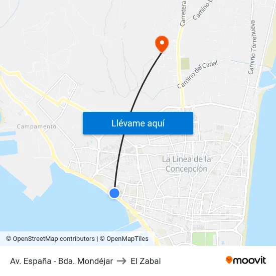 Mondéjar to El Zabal map