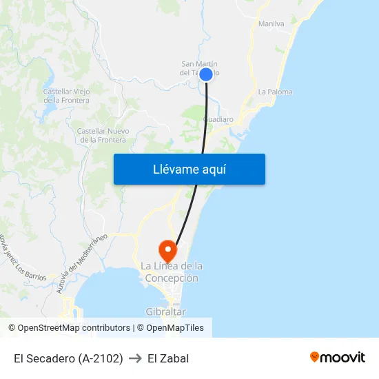 El Secadero (A-2102) to El Zabal map