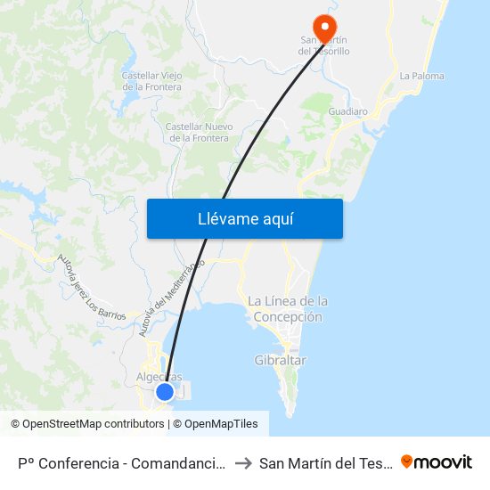 Pº Conferencia - Comandancia Naval to San Martín del Tesorillo map