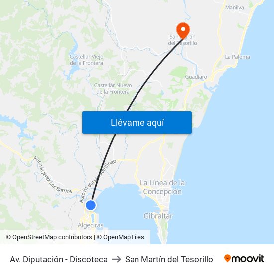 Av. Diputación - Discoteca to San Martín del Tesorillo map