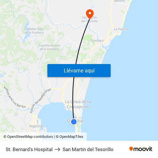 St. Bernard's Hospital to San Martín del Tesorillo map