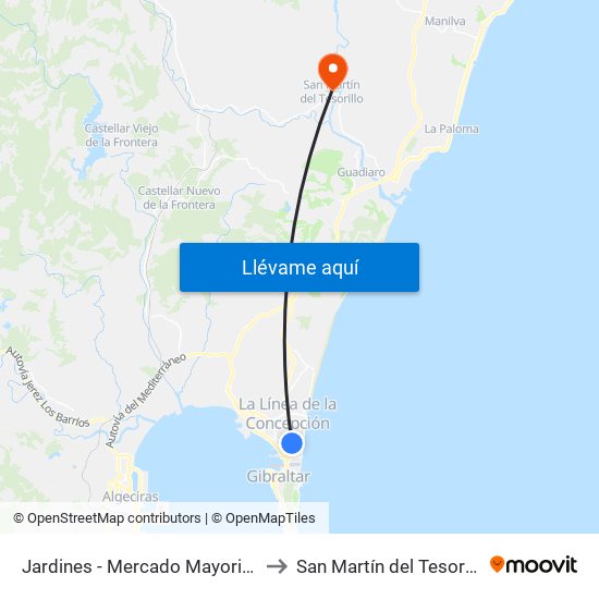 Jardines - Nuevo Mercadona to San Martín del Tesorillo map