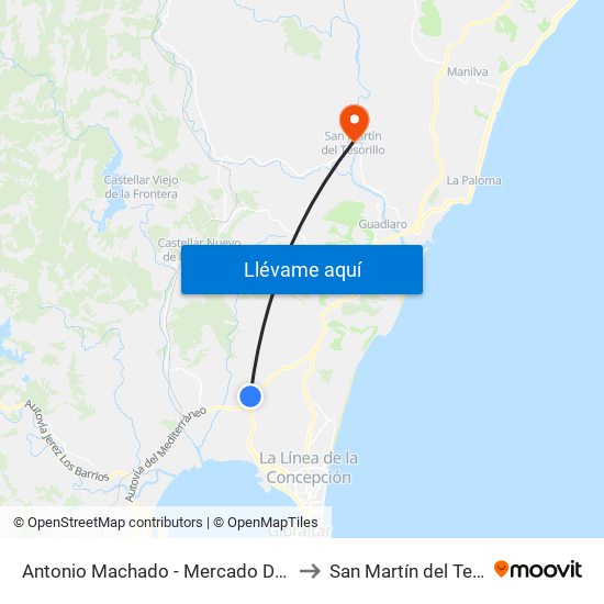 Antonio Machado - Mercado De Abastos to San Martín del Tesorillo map