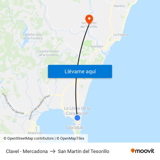 Clavel - Mercadona to San Martín del Tesorillo map