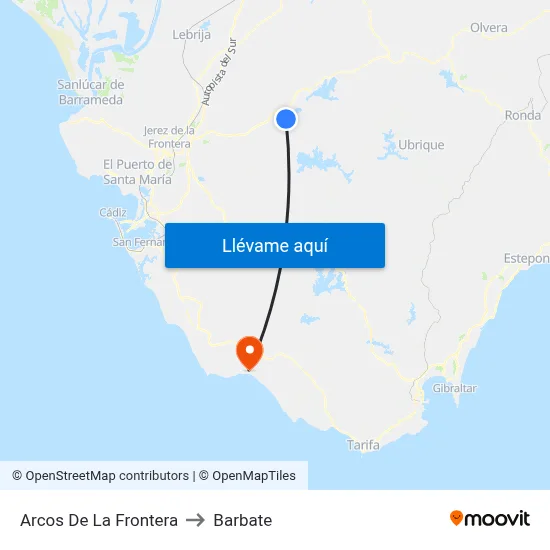Arcos De La Frontera to Barbate map
