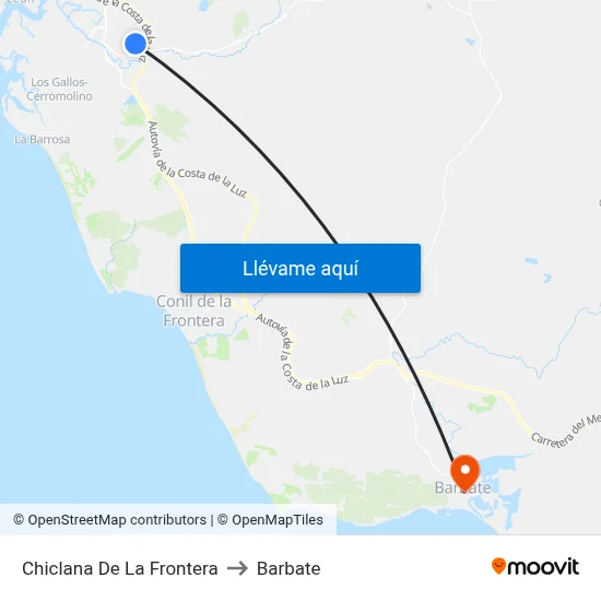 Chiclana De La Frontera to Barbate map