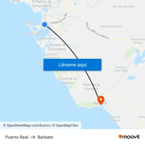 Puerto Real to Barbate map