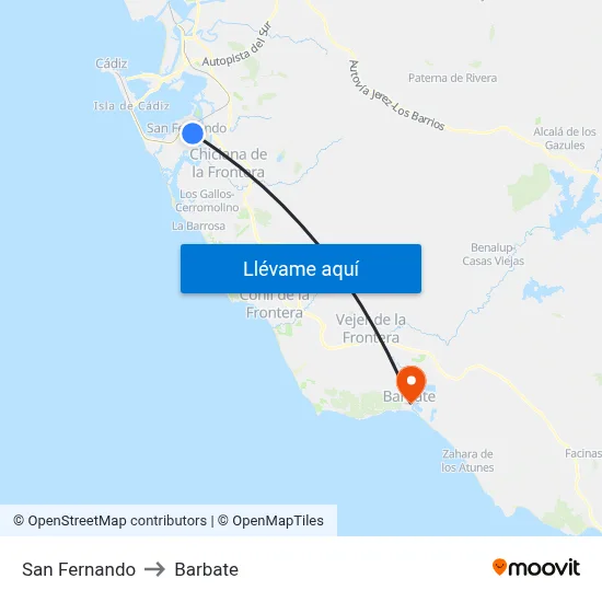 San Fernando to Barbate map