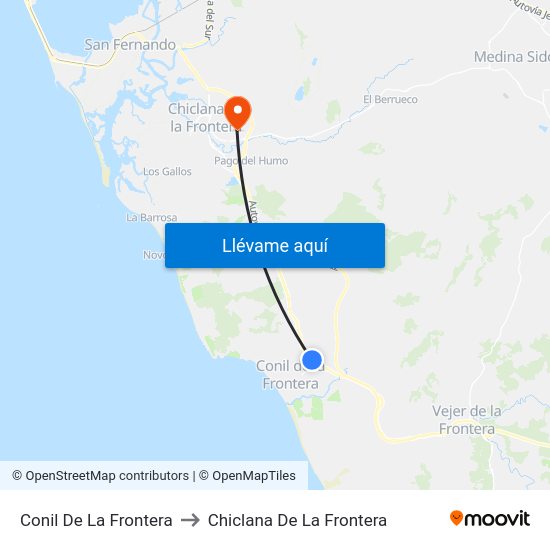 Conil De La Frontera to Chiclana De La Frontera map