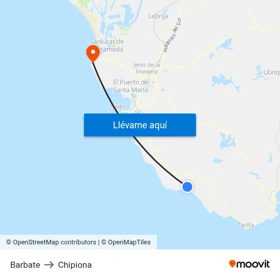 Barbate to Chipiona map