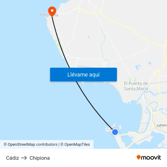 Cádiz to Chipiona map