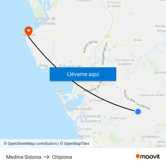 Medina-Sidonia to Chipiona map