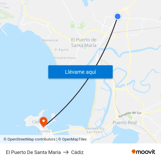 El Puerto De Santa María to Cádiz map