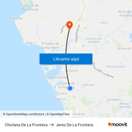 Chiclana De La Frontera to Jerez De La Frontera map