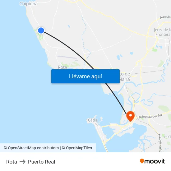 Rota to Puerto Real map