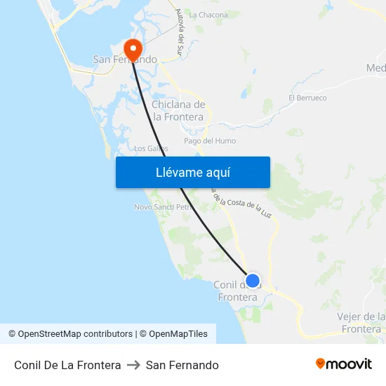 Conil De La Frontera to San Fernando map
