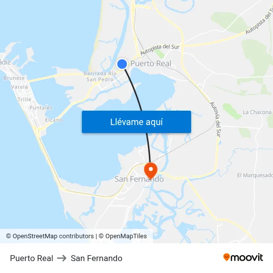 Puerto Real to San Fernando map