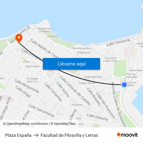 Plaza España to Facultad de Filosofía y Letras map