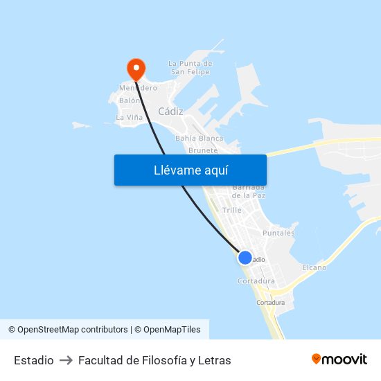 Estadio to Facultad de Filosofía y Letras map