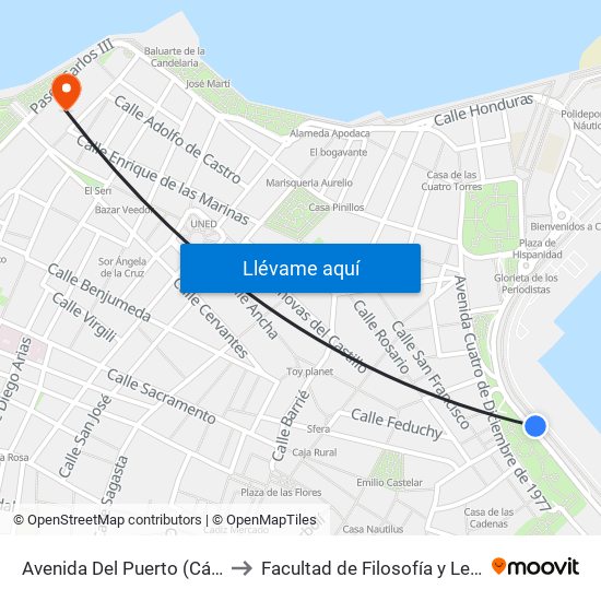 Avenida Del Puerto (Cádiz) to Facultad de Filosofía y Letras map