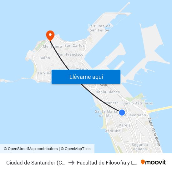 Ciudad de Santander (Cádiz) to Facultad de Filosofía y Letras map