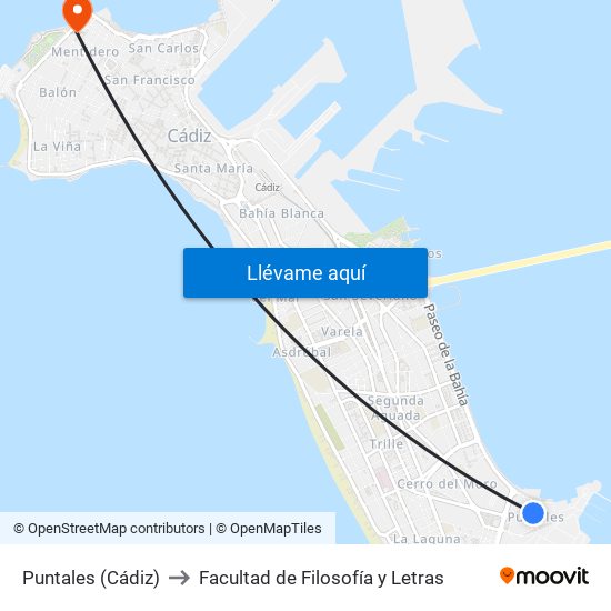 Puntales (Cádiz) to Facultad de Filosofía y Letras map