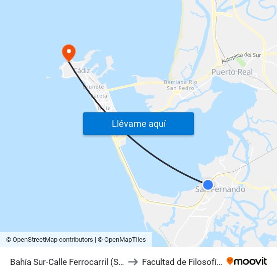 Bahía Sur-Calle Ferrocarril (San Fernando) to Facultad de Filosofía y Letras map