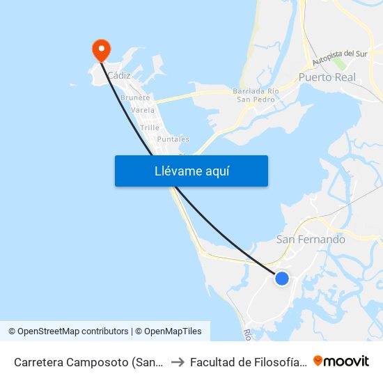 Carretera Camposoto (San Fernando) to Facultad de Filosofía y Letras map