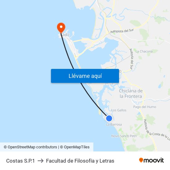 Costas S.P.1 to Facultad de Filosofía y Letras map