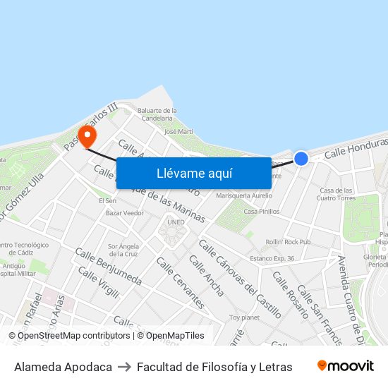 Alameda Apodaca to Facultad de Filosofía y Letras map