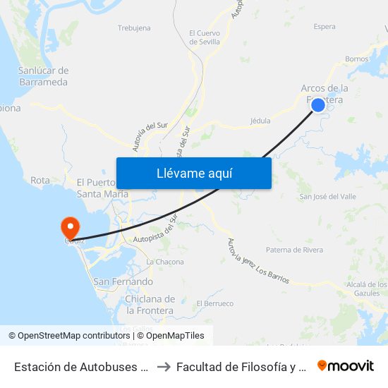 Estación de Autobuses Arcos to Facultad de Filosofía y Letras map
