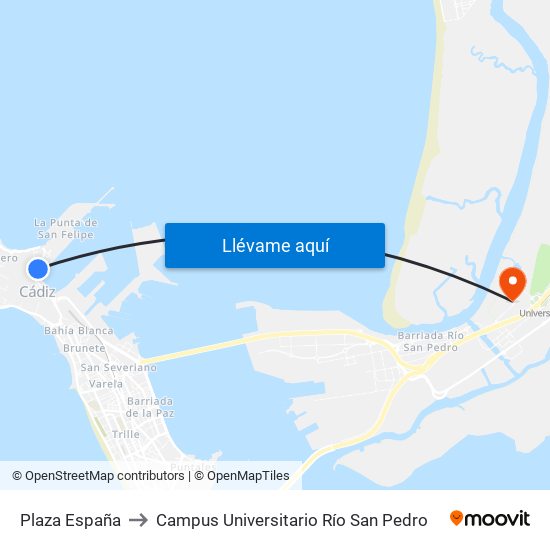 Plaza España to Campus Universitario Río San Pedro map