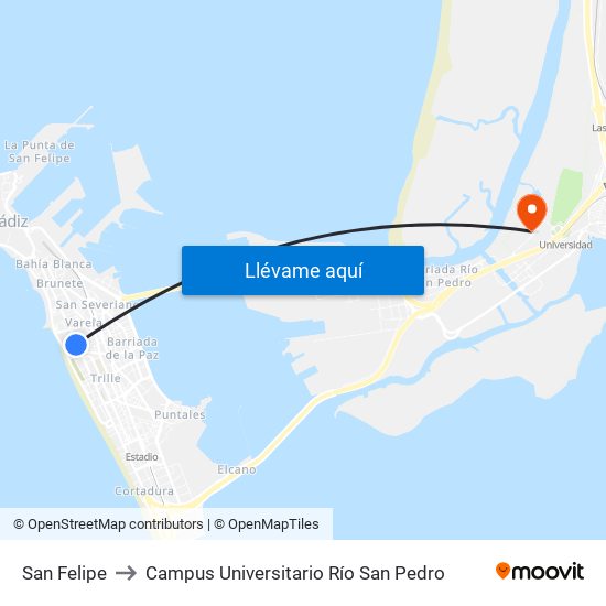 San Felipe to Campus Universitario Río San Pedro map