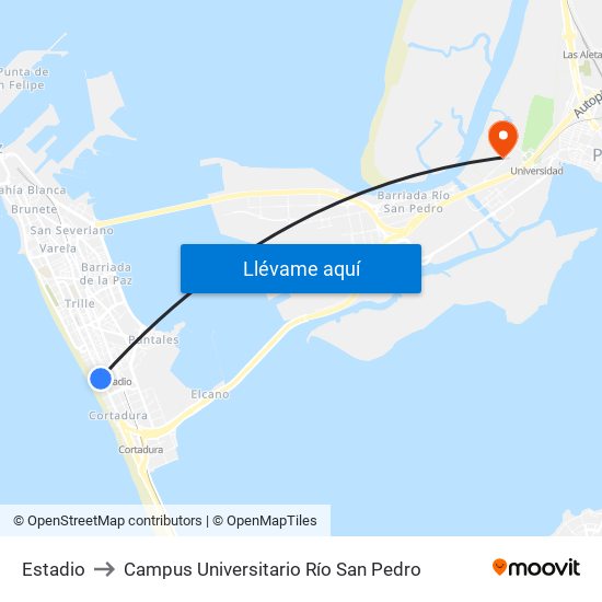 Estadio to Campus Universitario Río San Pedro map