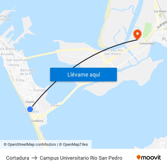 Cortadura to Campus Universitario Río San Pedro map