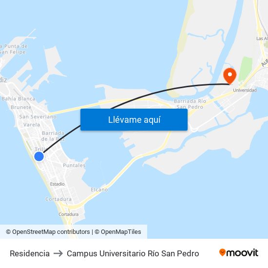 Residencia to Campus Universitario Río San Pedro map