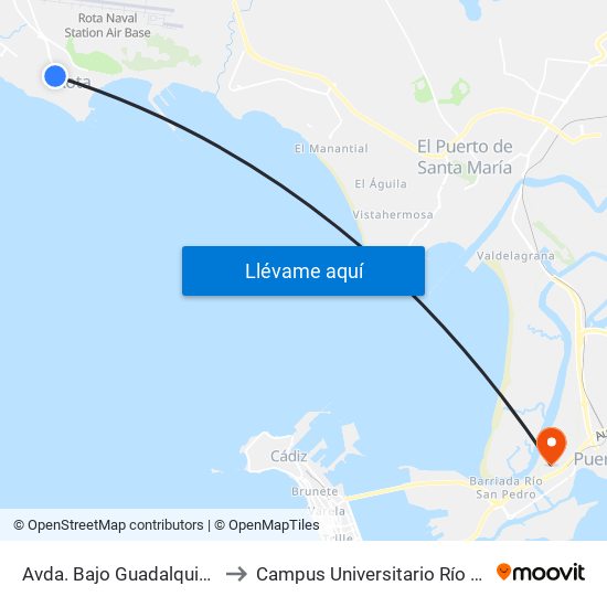 Avda. Bajo Guadalquivir (Rota) to Campus Universitario Río San Pedro map