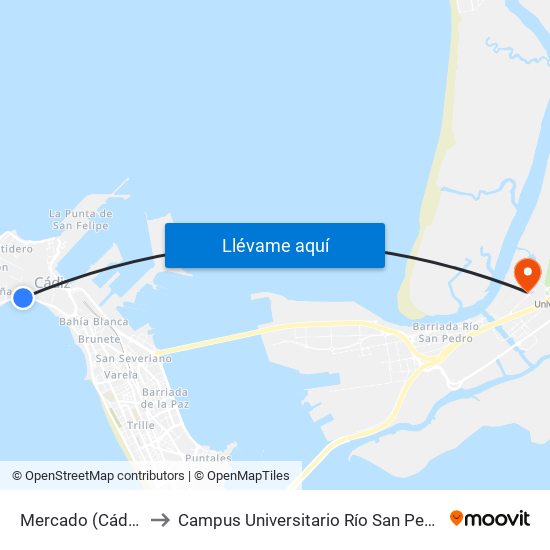 Mercado (Cádiz) to Campus Universitario Río San Pedro map