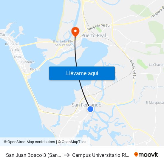 San Juan Bosco 3 (San Fernando) to Campus Universitario Río San Pedro map