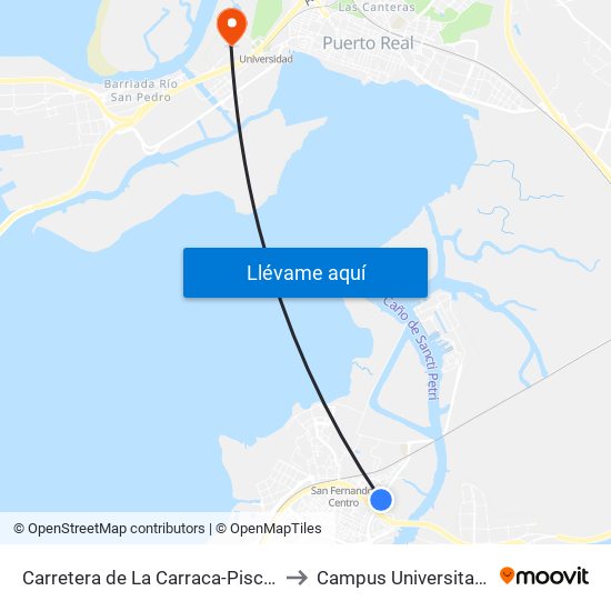 Carretera de La Carraca-Piscifactoría (San Fernando) to Campus Universitario Río San Pedro map